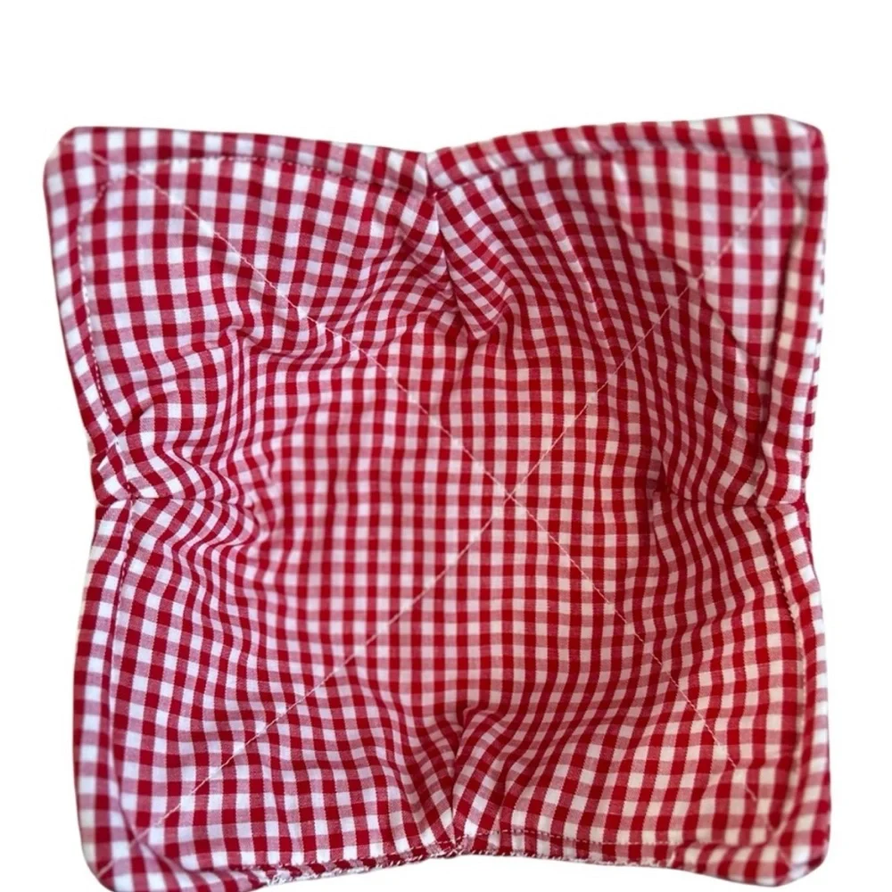 Hand Crafted Red Gingham Microwave Bowl Cozy 100% Cotton